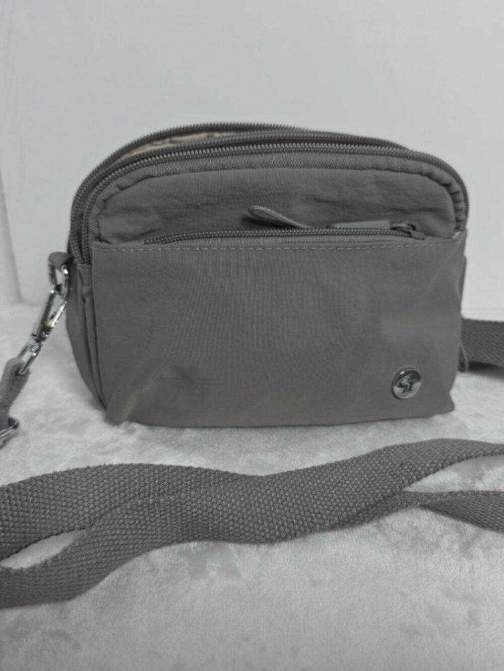 Fashion Bas it U bag  Gray Nylon Crossbody Shoulder Bag Multiple Zipper Pockets